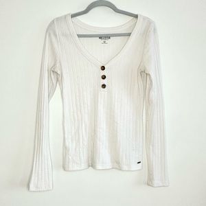 Hollister White Button Long Sleeve Ribbed Shirt